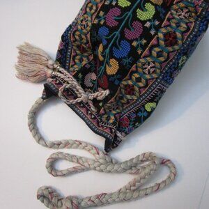 Embroidery Crossbody Drawstring Purse Bag Boho Tassels Crosstitch